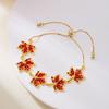 Luxury Red Zircon Maple Leaf Bracelet Necklace Set For Women Korean Earrings Stud Clavicle Chain Necklace Party Jewelry Set