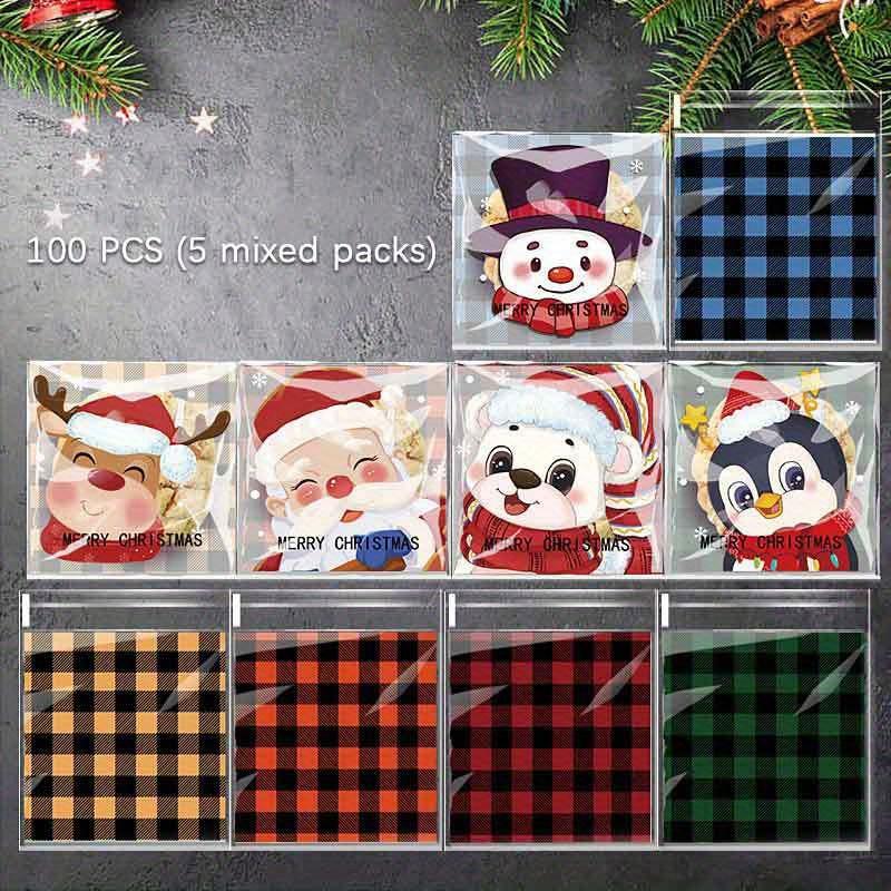 1PACK/100 Santa Claus Tree Snowflake Crispy Candy Self-Sealed Sticky Bag Cookies Cow Gin Biscuit Party Gift Packaging