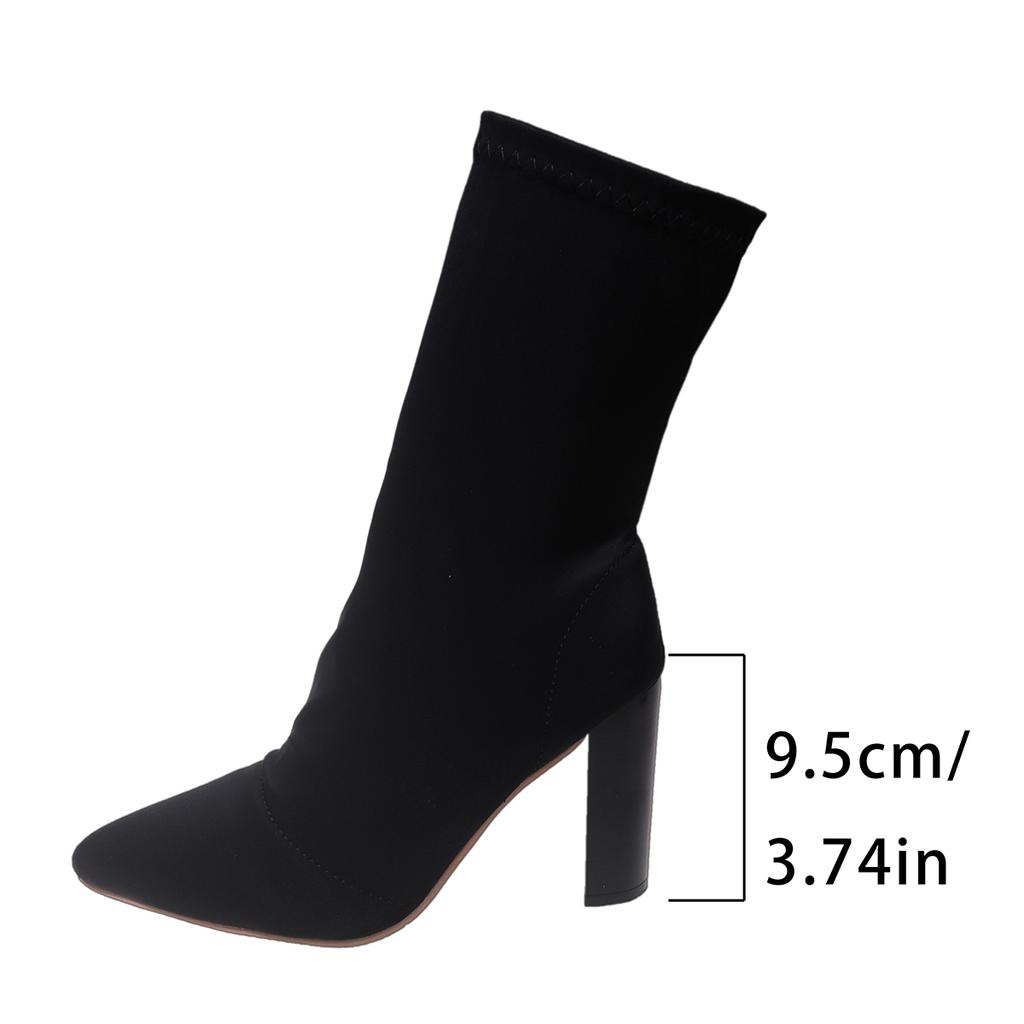 Autumn Winter New Couple Socks Shoes Women Chunky Heels Boots Large Size Knitted Short Boots Women Botas De Mujer Q115