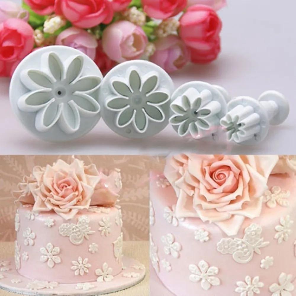 

4Pcs Daisy Sugar Flipping Embossing Mold Daisy Flower Cookie Sunflower Plunger Cutter Fondant Cake Tool Cake Decorating Tools