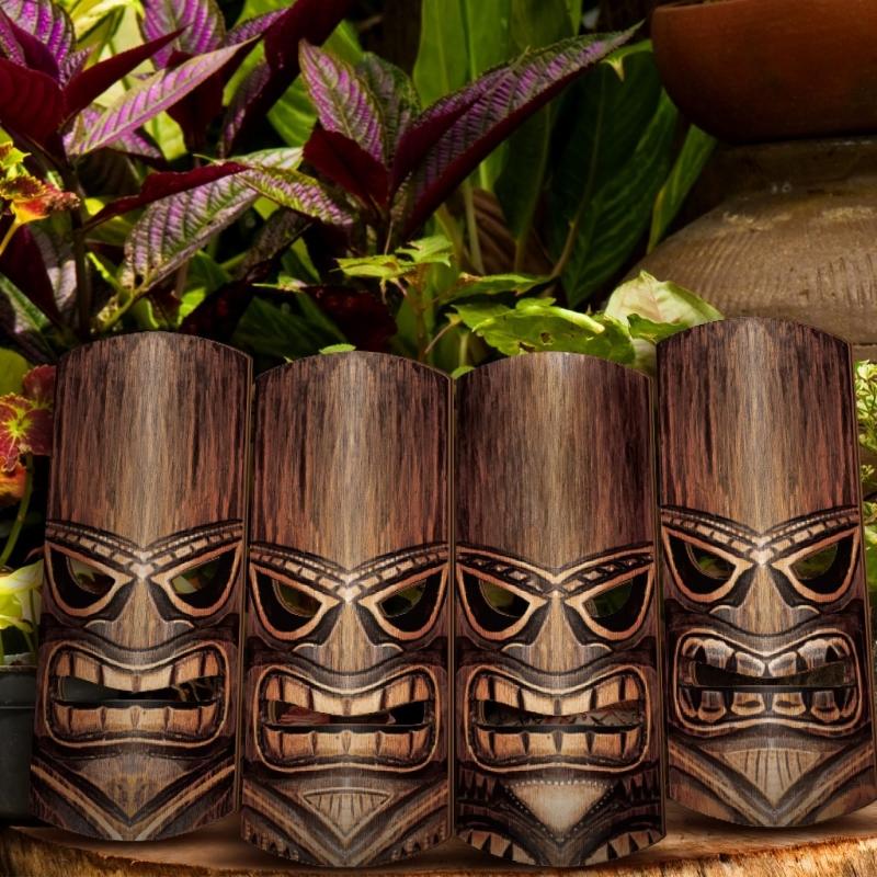 Pack of 4 Hand Carving Wooden Mask Wall Hangings Polynesian Themed Home Decorative Item for Indoor and Outdoor Space
