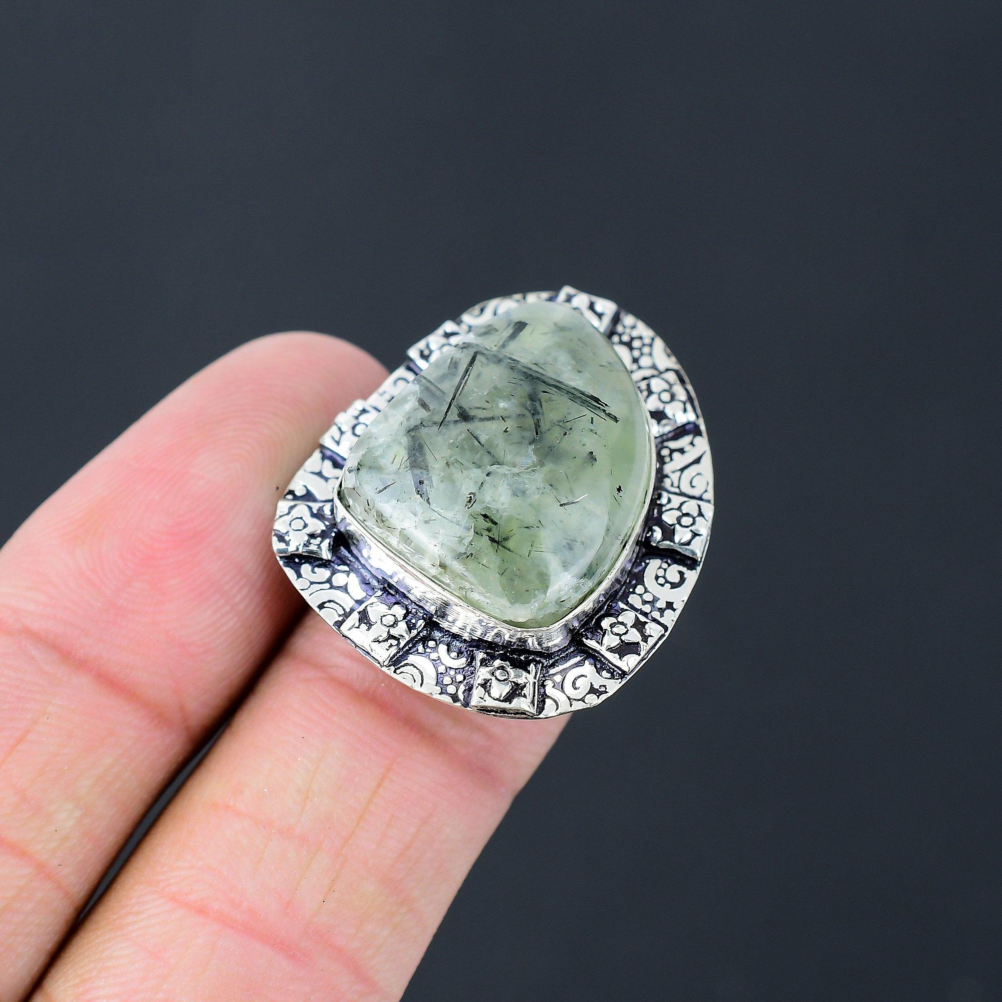 

Natural Moss Prehnite Gemstone Statement Ring Size 7 925 Silver For Girls 7