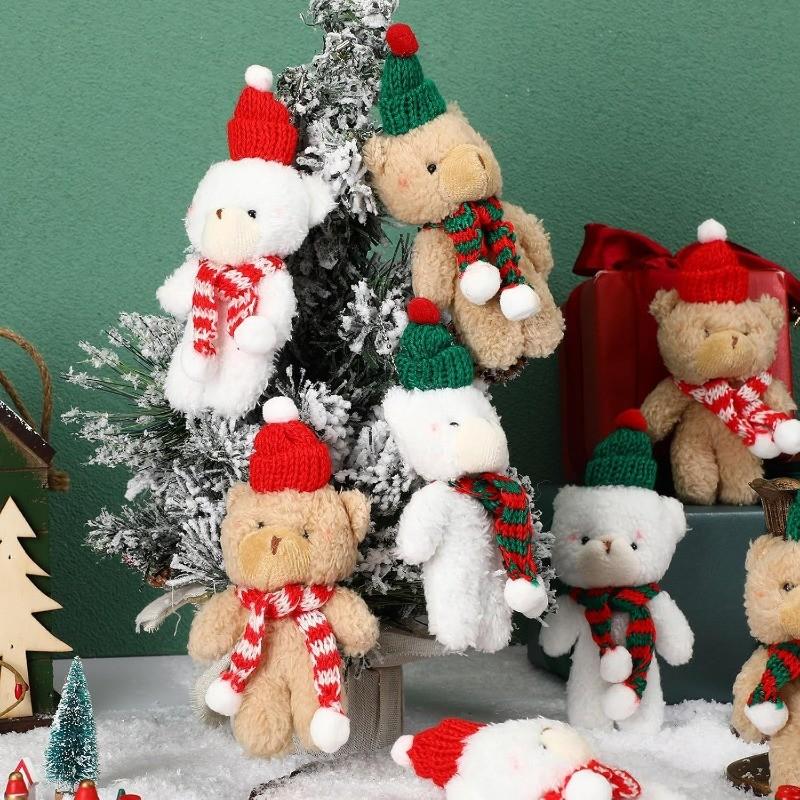 1-20 Pièces Poupées Peluches Ours de Noël 20cm Mignon Animal Ours en Peluche Jouets Suspendus Sac Décorations d'Arbre de Noël Cadeaux de Fête