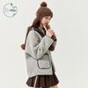 ZIHAN Women's Color-Block Lamb Fleece Hooded Jacket