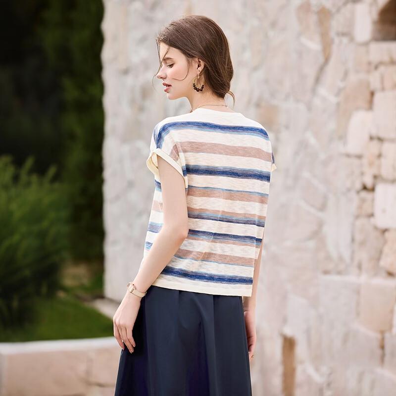Women's Relaxed Fit Striped Ice Silk T-shirt