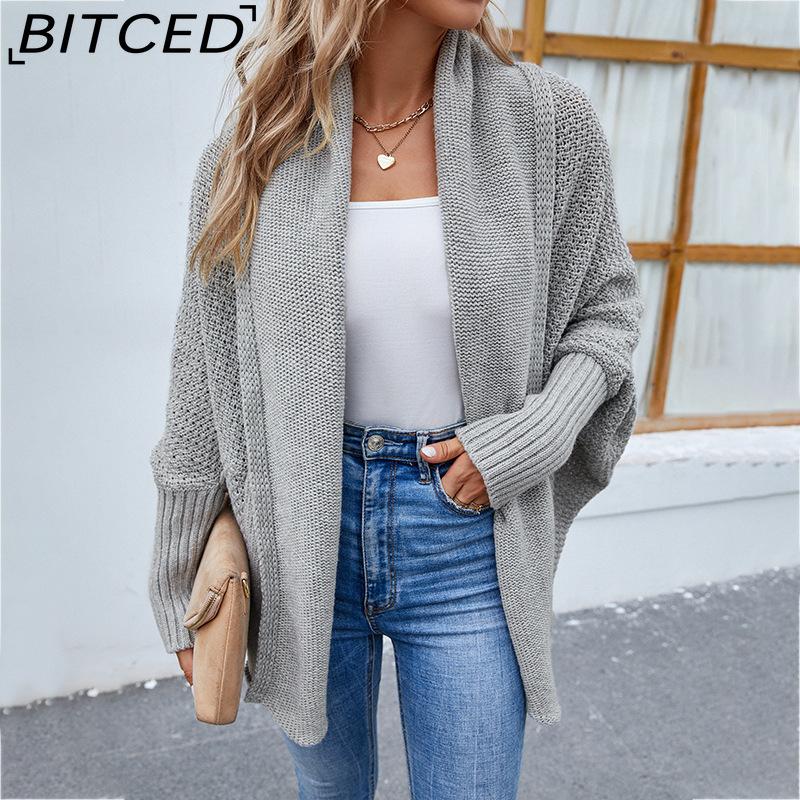BITCED Autumn/Winter Women's Knitwear Solid-Colour Batwing-Sleeve Cardigan