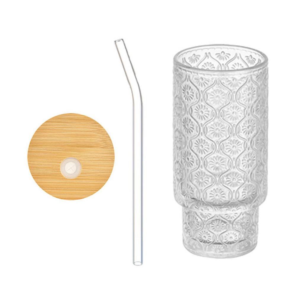 Beautiful Begonia Pattern Cup Reusable Glass Tumbler with Lid and Straw Perfect for Iced Coffee and Cold Beverages