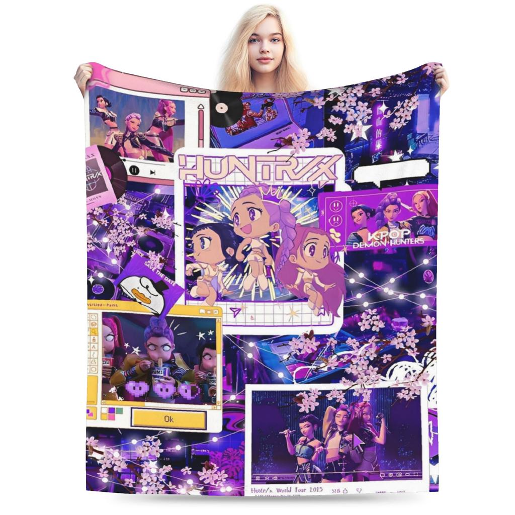 Zoey Kpop Demon Hunters Flannel Blanket Huntrix Awesome Throw Blanket for Home 125*100cm Plush Thin Quilt