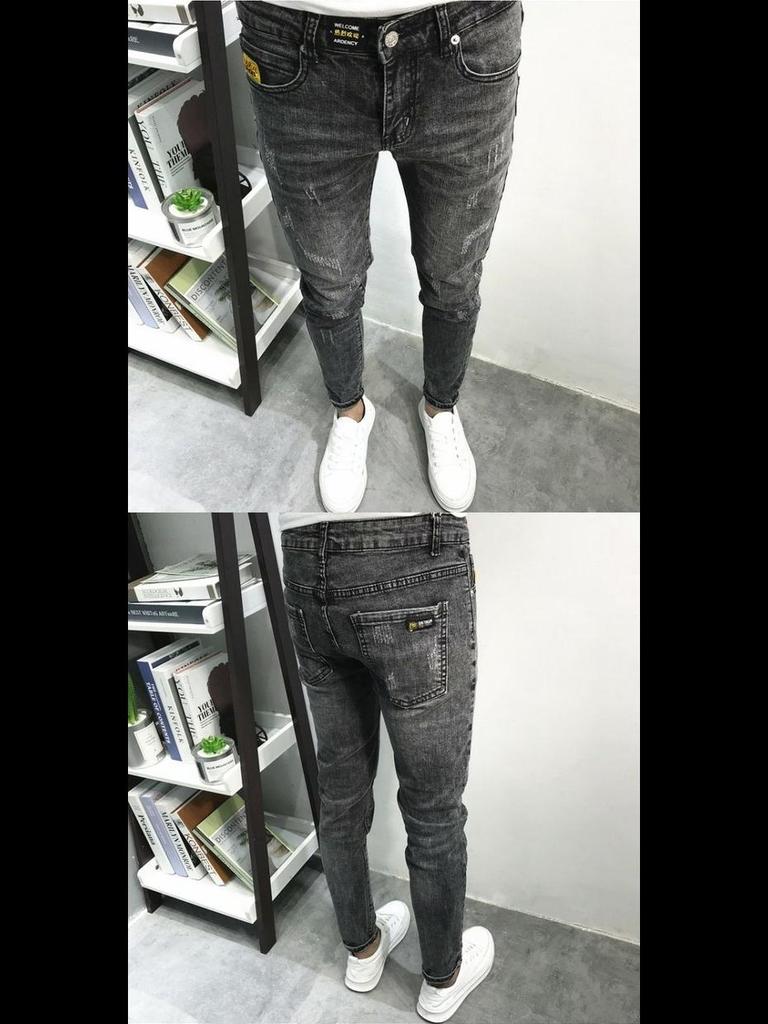 Men's Korean Style Stretch Skinny Jeans, Elastic Waist, Trendy All-Match Blue Pants for Spring and Autumn