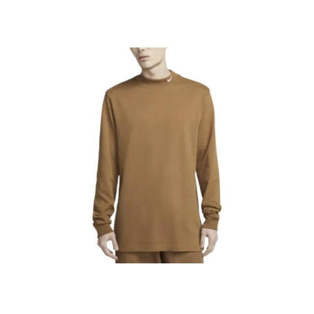 Nike Solid Color Logo Print Crew Neck Pullover Long Sleeve T-Shirt Men Tops Brown DX5869-270
