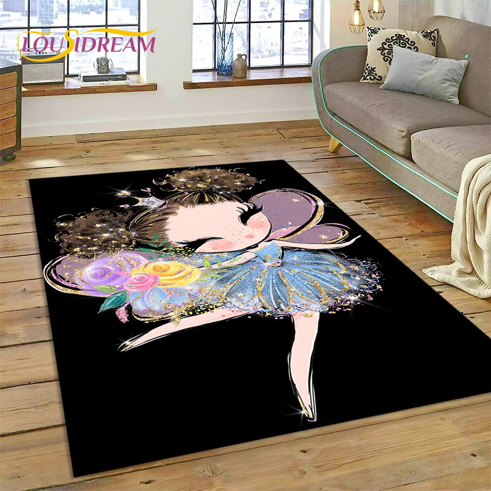 Cute Dream Ballet Girl Ballerina Fairy Cartoon Rug Carpet for Living Room Bedroom Decor,Non-slip Decoration for Sofa Doormat Kid