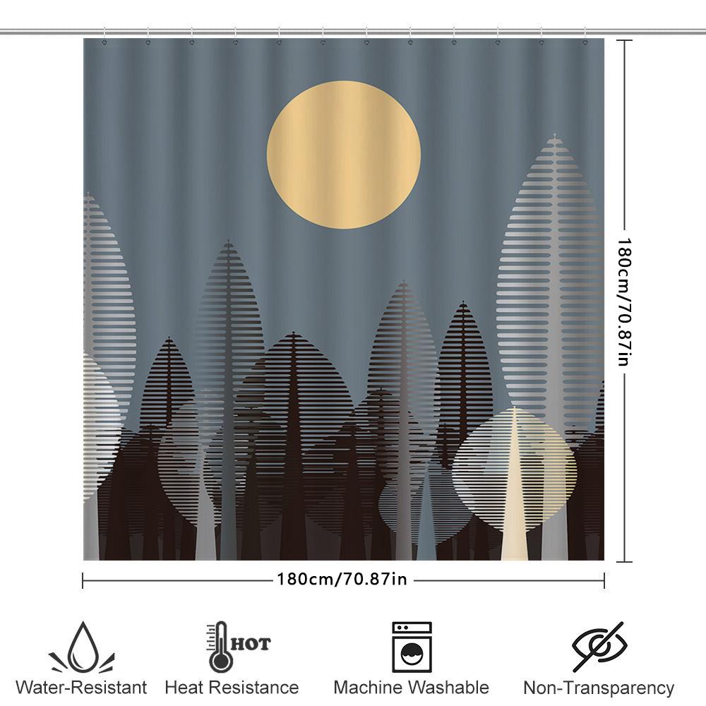 Modern Shower Curtain With Moon Tree Print Water Resistant Bath Decor For Kids Room Customizable Size (Blue)