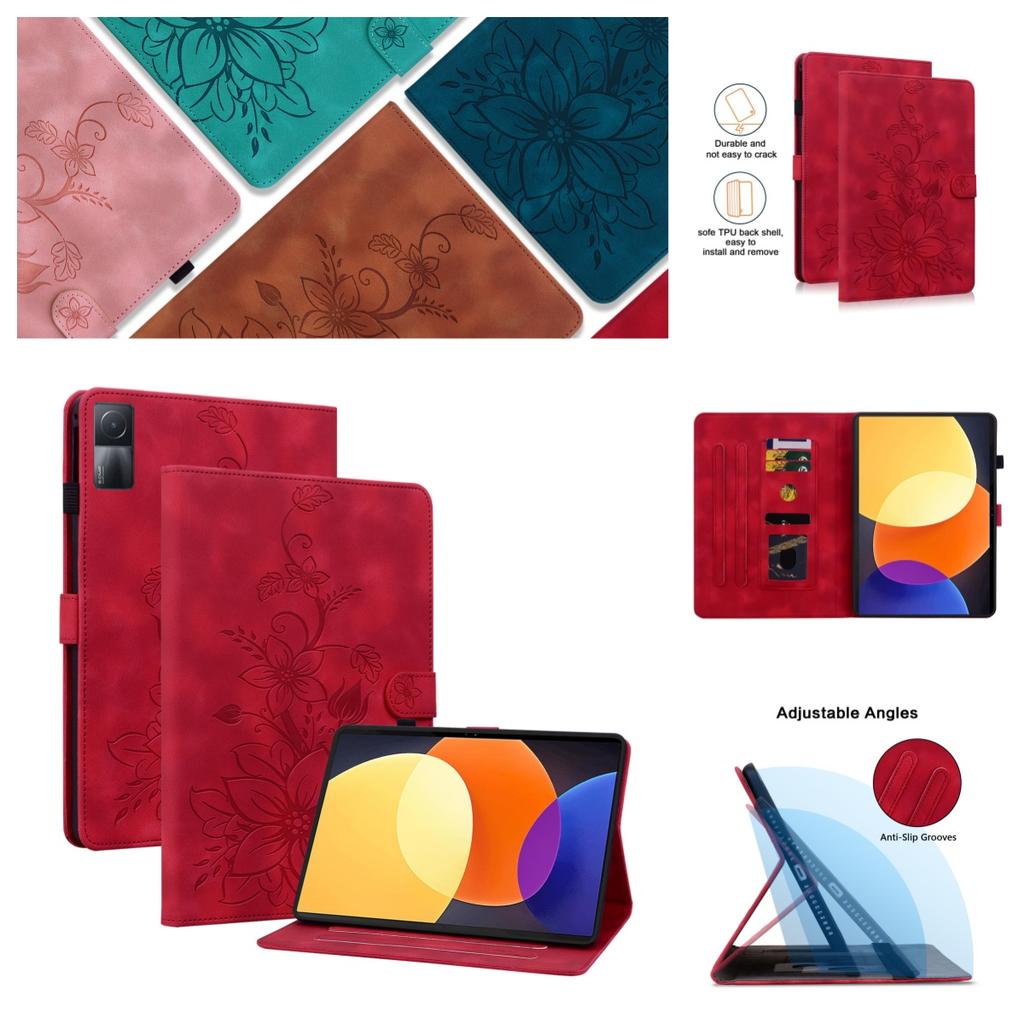Für Xiaomi Redmi Pad (Modelle  22081283G). Tablet-Hülle aus PU-Leder mit exquisitem floralem Prägedesign