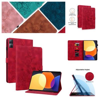 Dla Xiaomi Redmi Pad (Modele  22081283G). Etui na tablet ze skóry PU z wytłoczonym wzorem kwiatowym