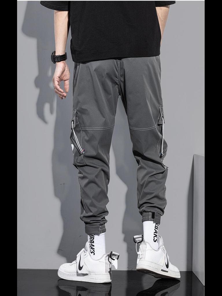 Autumn Men's Trendy American High Street Overalls with Bright Line Letter Print