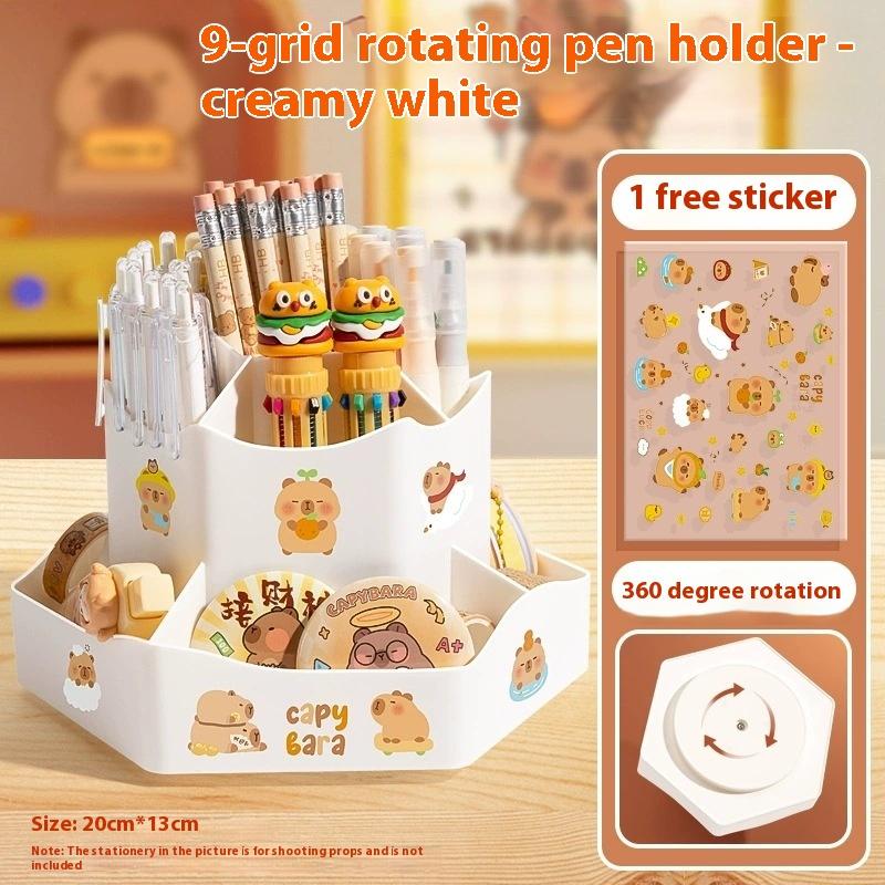 360 Rotating Large Capacity Rotating Pen Holder Multi functional large capacity desktop stationery storage box Office pen holder