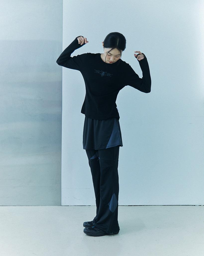 KIYOI Cutout Skirt Pants [Black]