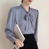 Frauen Blusen Shirts 2025 Frühling Langarm Frauen Bluse Shirt Bogen Kragen Schwarz Weiß Chiffon Bluse Shirt Frauen Tops J862