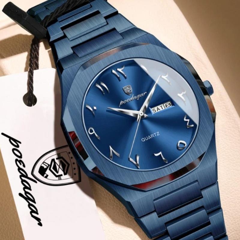 POEDAGAR Elegant Woman Clock Date Week Waterproof Casual Ladies Wristwatch Quartz Stainless Steel Fashion Watches