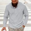 Men Solid Color Long Sleeve Round Neck Button Decor Casual Loose Polo Shirt