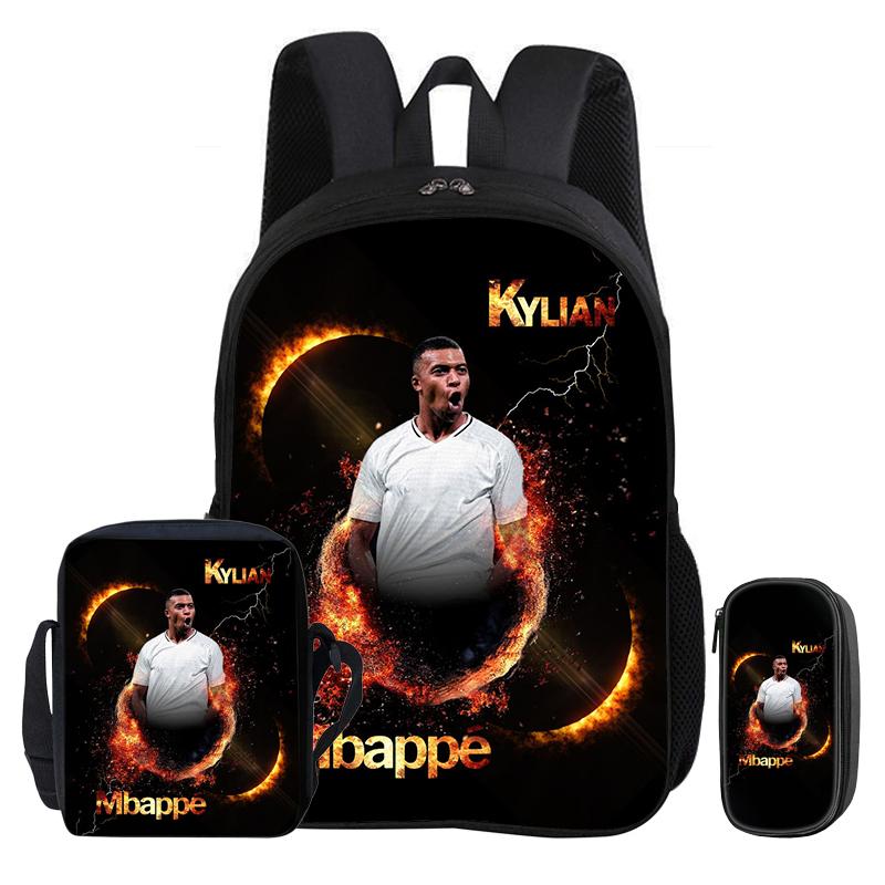 Backpack 3Pcs Set M-Mbappe Bookbag Football Star Shoulder Bag Pencil Bags Child Mochila Sports Schoolbag Kids Gift Rucksack