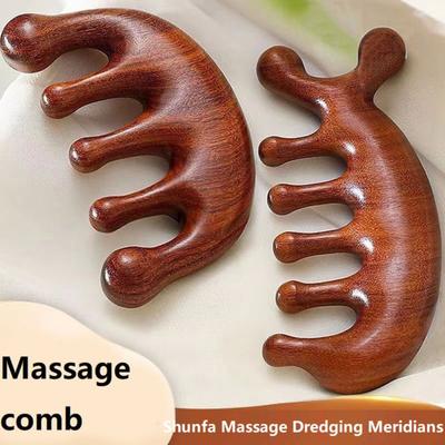 Sandalwood Scalp Massage Comb Multi-functional Meridian Comb Wooden Wide Tooth Face Head Body Massager Guasha Scrubber Tool