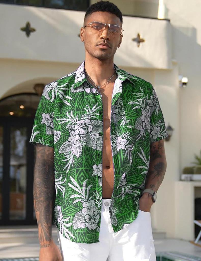 Summer Short Sleeve Flower Shirt Men'S Beach Large Size Casual 3D Digital Printing Men'S Shirt Tide