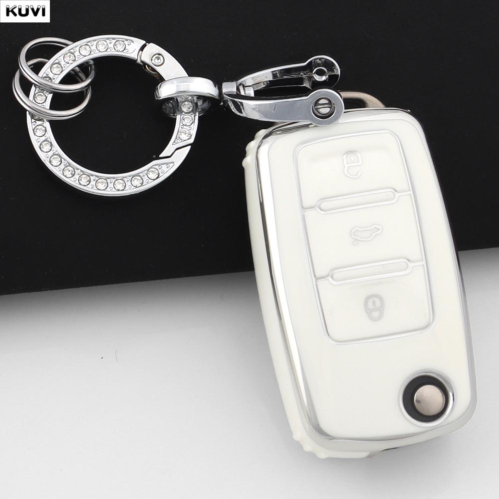 Étui de Protection pour Clé de Voiture en TPU Rose Sac de Protection pour Clé pour 2 3 Boutons VW Volkswagen Polo Tiguan Passat Golf Jetta Lavida Skoda Octavia