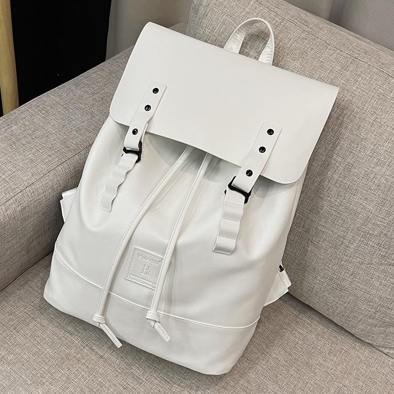 

Backpack Male and Female College Students Simple Leather School Bag Soft Leather Outdoor Sports Business Travel Computer Travel Backpack білий