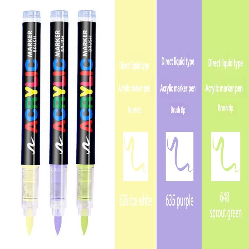 3/6Pcs Acrylic White Marker Brush Pens Black Paint Art Markers Set for Rock Painting Stone Ceramic Wood Tire Fabric Metal Canvas