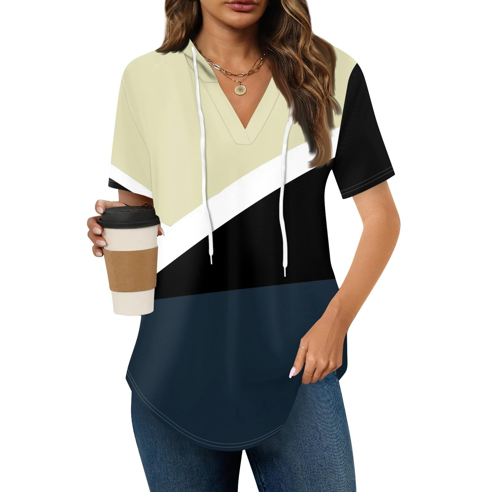 

Женские летние футболки с V-образным вырезом, толстовки с коротким рукавом, туники, повседневные свободные туники, толстовки XL жёлтый