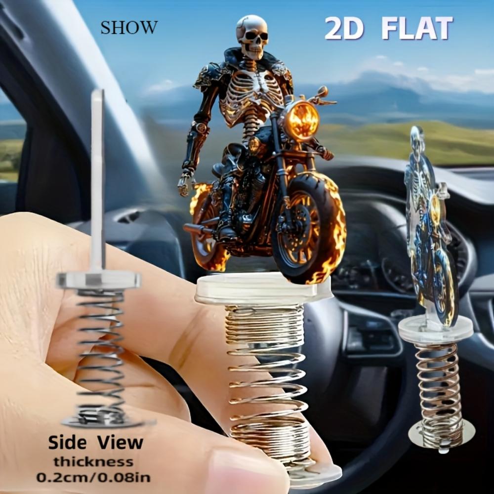 2D Flat Skull Rider Car Dashboard Spring Decoration: 2D Car Car Dashboard Decoration, Desktop Decoration, Halloween Decoration