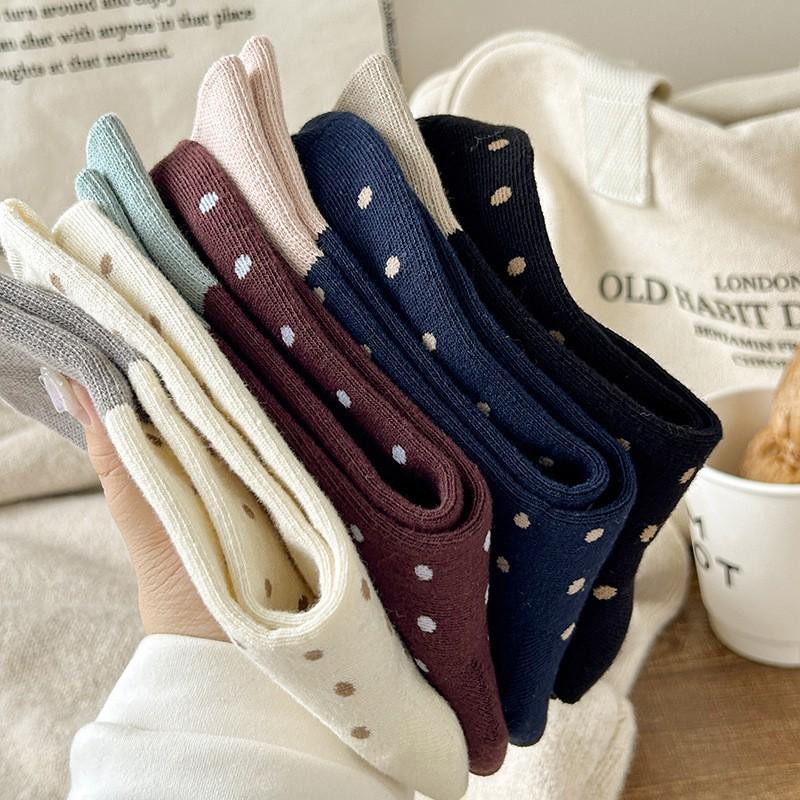Socks Pure Cotton Stacking Socks Season Retro Color Matching Polka Dot Cotton Boneless Sweat-Absorbing Deodorant Medium Tube Socks