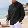 Men's Casual Long Sleeve Shirt Pullover Stand Collar Buttoned Henley Shirt Lightweight Relaxed Fit Top for Daily Wear