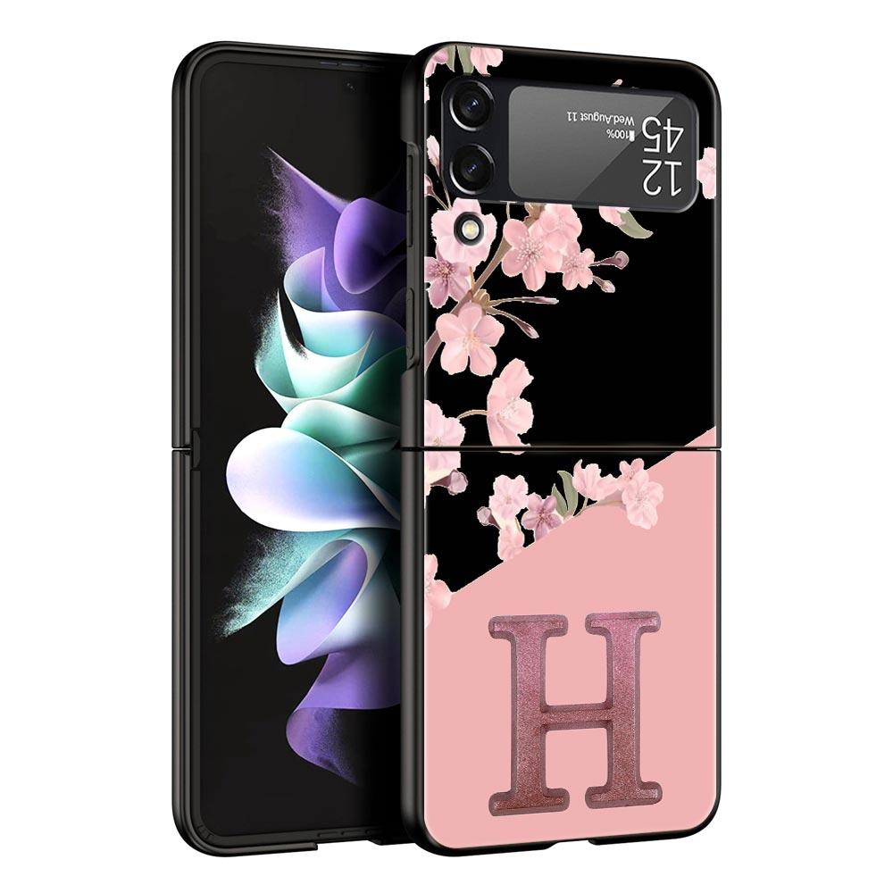 Pink Letter Flower Phone Case for Samsung Galaxy Z Flip 3 4 5 Folding Mobile Shell For Samsung Z Flip3 Flip4 Flip5 PC Hard Cover
