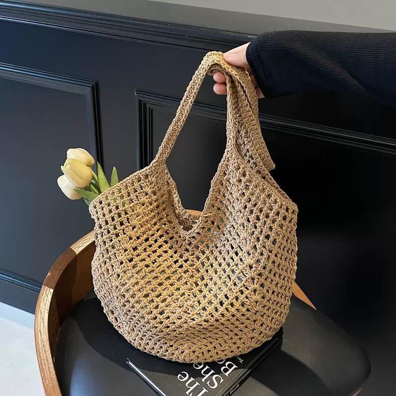 Lazy tote new leisure seaside beach shoulder bag bag straw woven handmade large-capacity holiday woven hollow