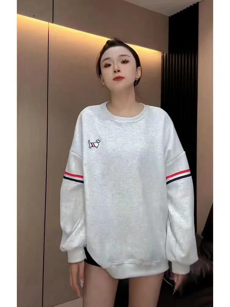 2024 Autumn/Winter Women's Cozy Velvet Puppy Print Sweatshirt - Round Neck, Loose Fit, Versatile Style