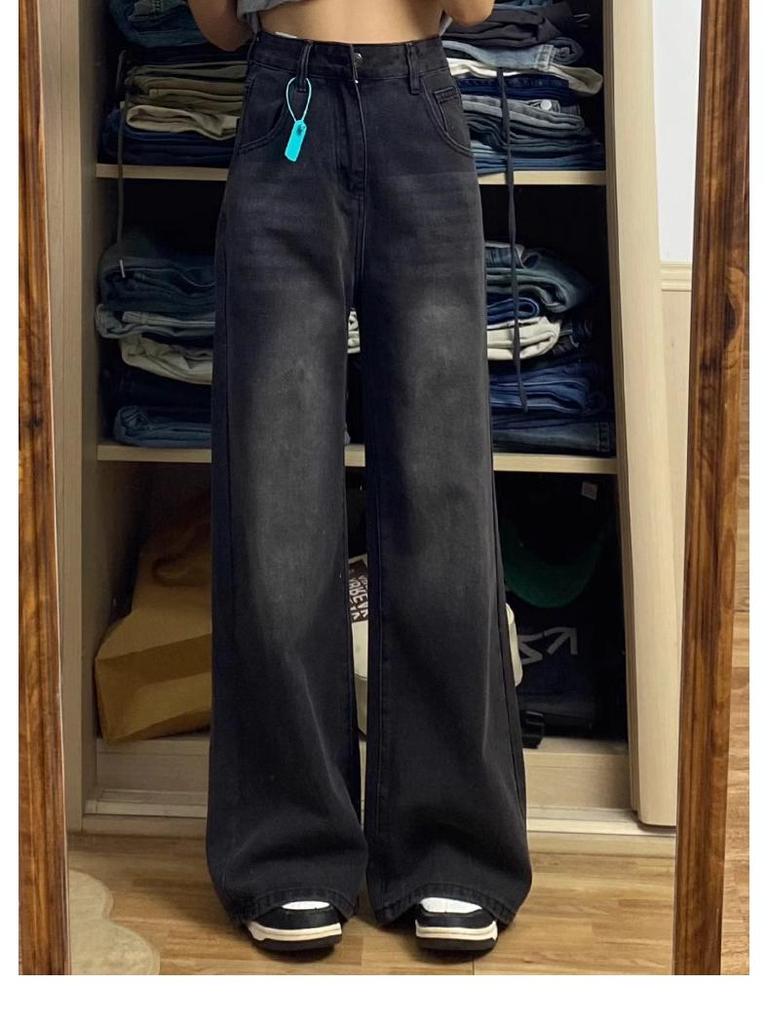 Women's Plus Size High Waist Straight Leg Jeans - 2024 Spring/Autumn, Slimming, Loose Wide-Leg, Floor-Length