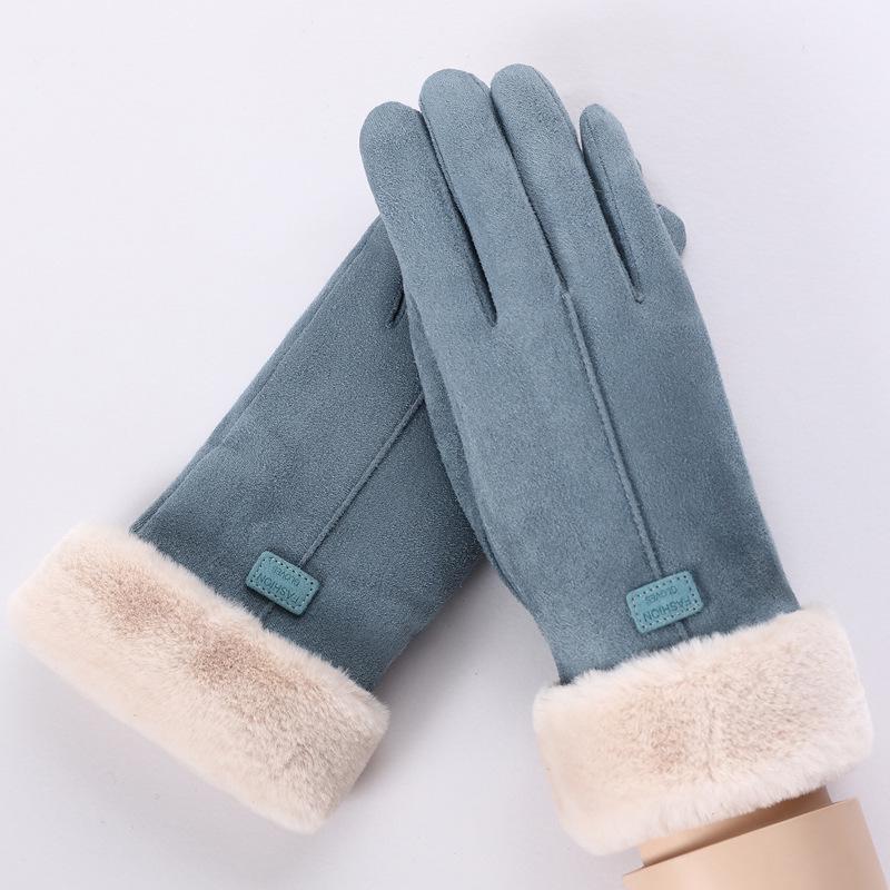 Women's Autumn Winter Touchscreen Suede Gloves, Velvet-Lined and Thickened for Warmth, Perfect for Cycling