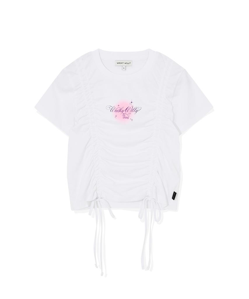 WACKY WILLY Shining Leo Shirred Crop Short Sleeve T-Shirt White