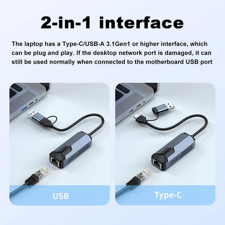 5G USB Ethernet Adapter USB 3.0 Network Card to USB RJ45 Lan for PC Windows 8.1/10/11 USBA USBC Switch Gigabit Ethernet