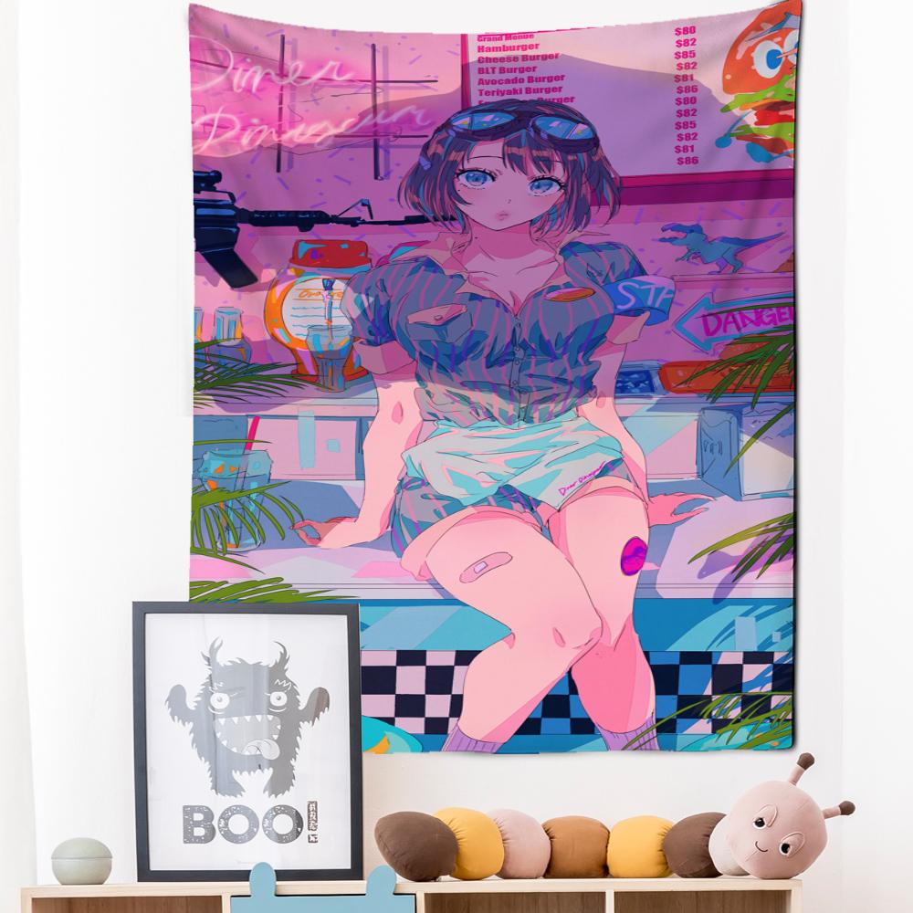 Anime Darstellung Wandteppich Hängen Kawaii Cartoon Mädchen Nette Hippie Tapiz Hintergrund Tuch Wohnkultur