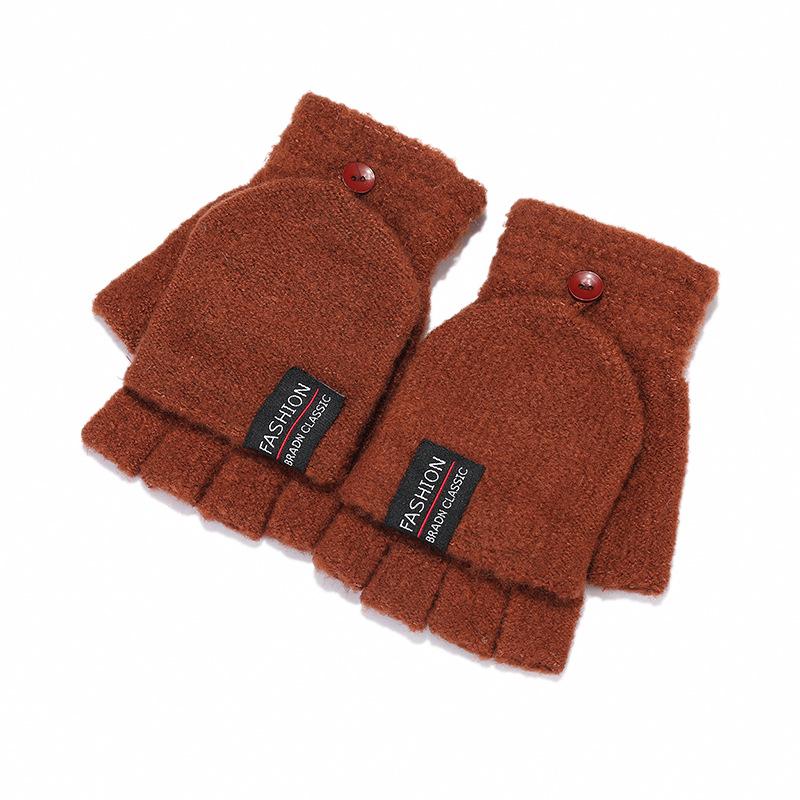 Winter New Knitted Flip Half-finger Gloves Men's and Women's Reverse Cover Thermal Gloves Thickened Gloves