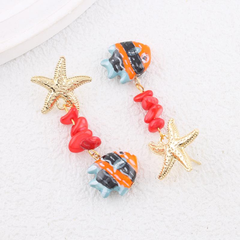 Exaggerated color tropical fish starfish seaside earrings ocean small fish natural vacation wind earrings