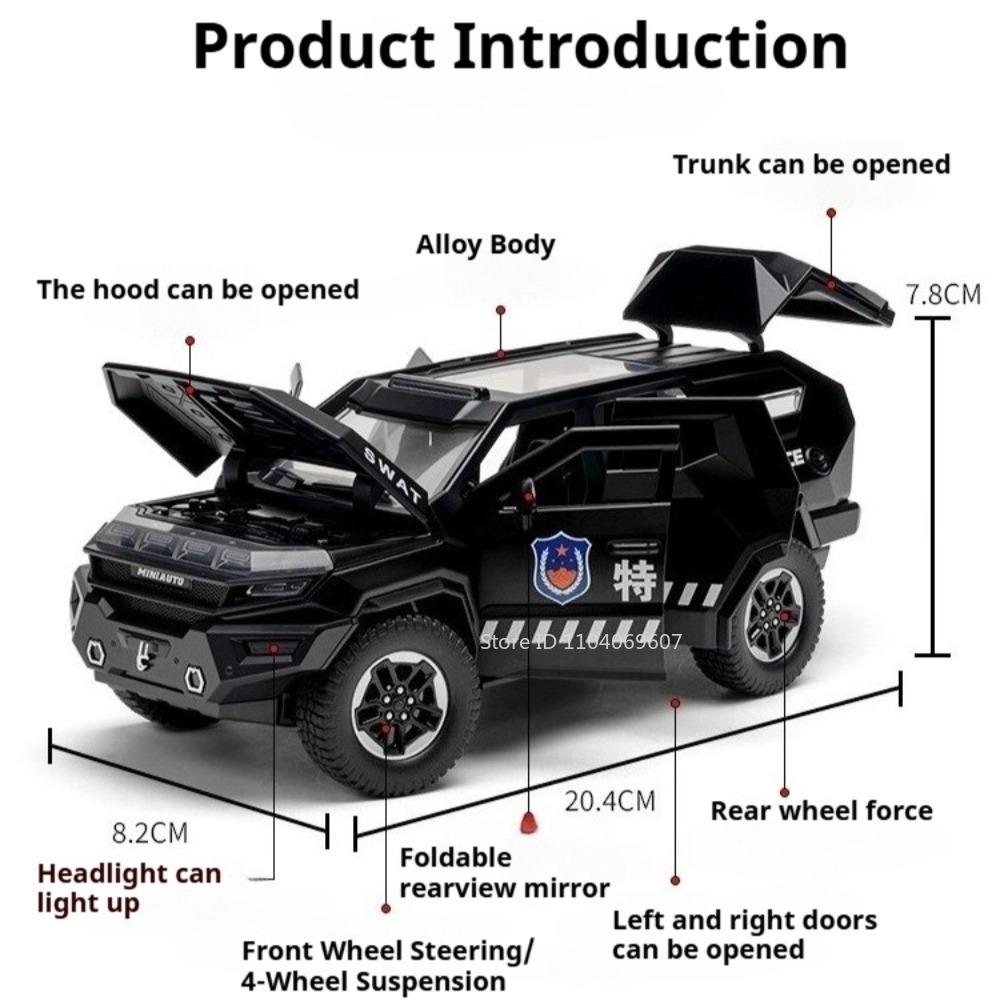 1:24 Modellspielzeug Rezvani Vengeance Sabertooth Gepanzerte Polizeiautos Legierung Druckguss Türen Geöffnet Rückzieher Sound Licht Kind Edutainment