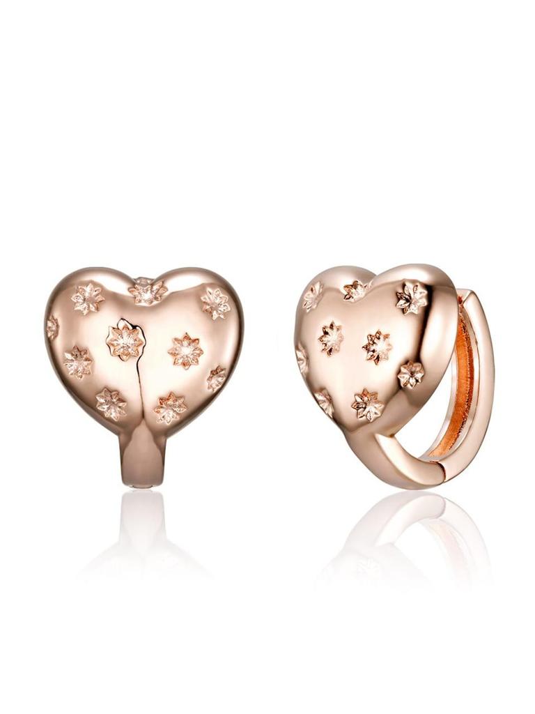 14K Ballroom Heart Carved Cubic One-Touch Earrings C24EGP212