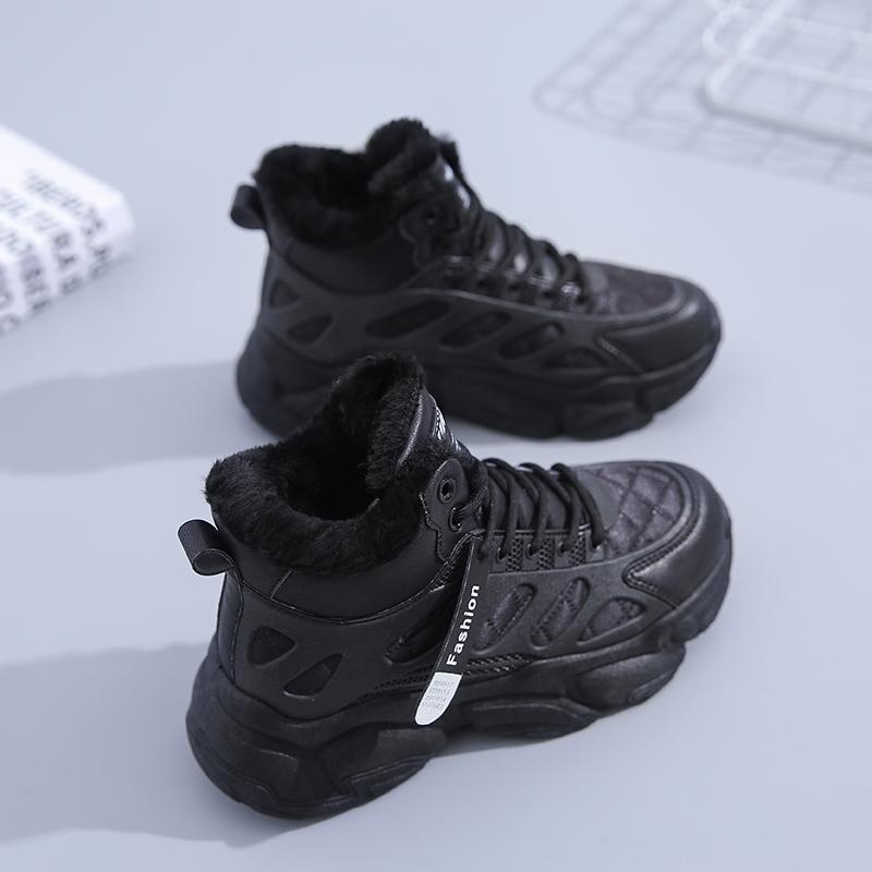 

Old wind velvet big cotton shoes new winter black dad sneakers thick-soled warm snow boots 35