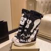 Fashion Women's Knee-high Boots Fashion Cowboy Canvas Boots Designer Graffiti Long Boots for Women Pleats Stacking Boot Botas De Mujer