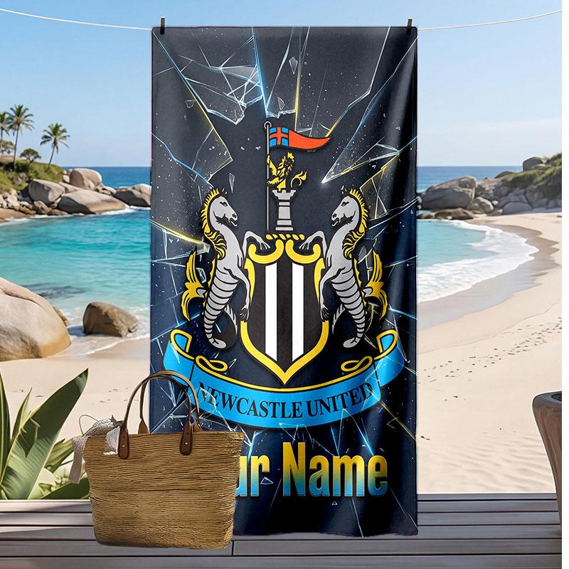 Newcastle United FC Personalized Printed Beach Towel Soccer Logo Support Custom Name Text Absorbent Towel For Sport Travel Special Gift