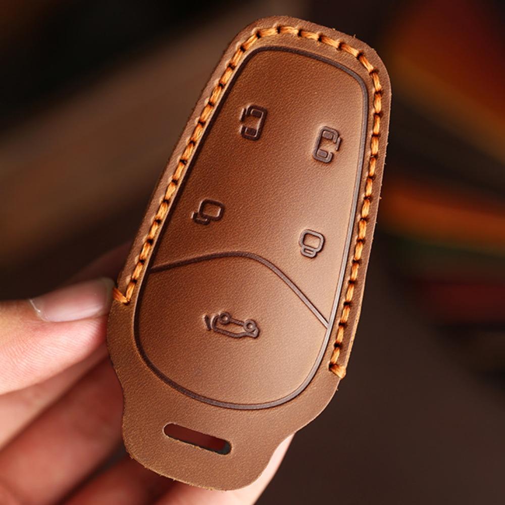 Genuine Leather Car Key Case Cover for 2024 VOYAH Dreamer PHEV EV Zhuoguang PHEV Full Protection Key Shell